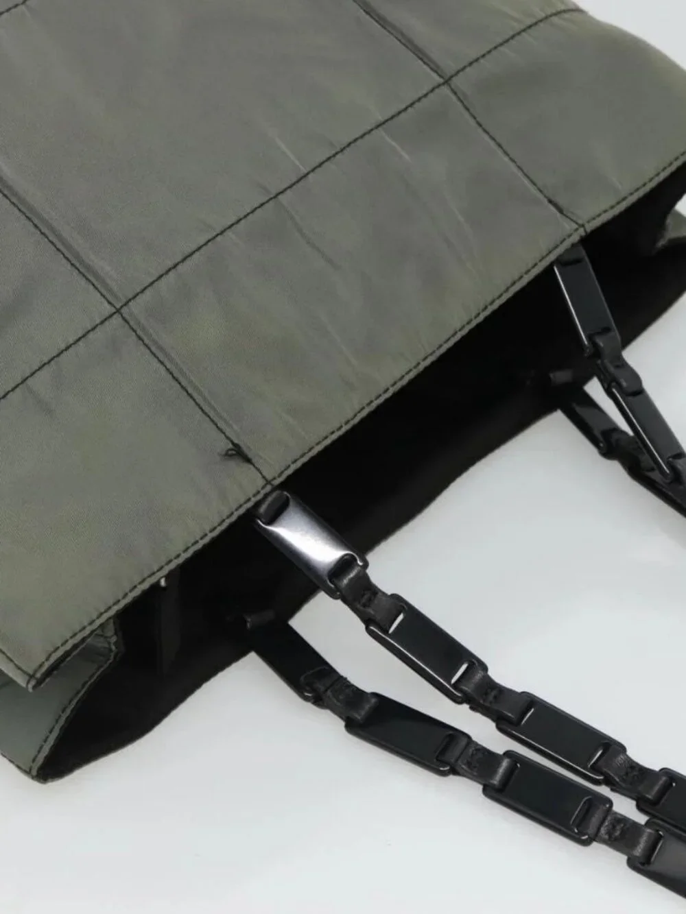 PRADA Tote Bag Nylon Plastic Gray Black Auth ep7577